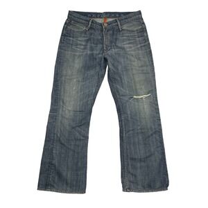 Earnest Sewn Jeans Mens 32x27 Fulton Dark Wash Blue Denim Button Fly USA‎ Made